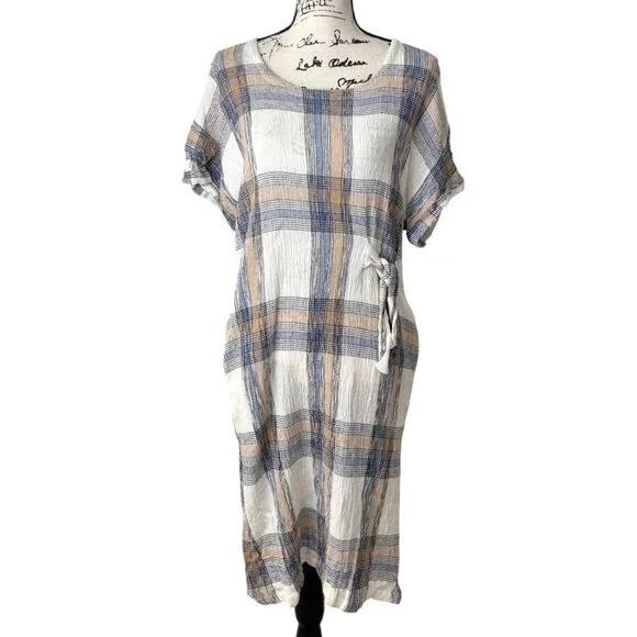 Masai Copen Hagen Womens Plaid Midi Dress With Side Tie Size XL - Picture 1 of 9